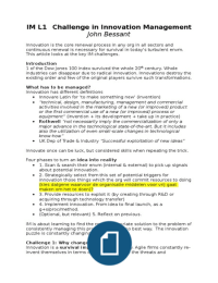summary Article 1 Lect 1 challenge in innovation management