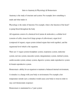 Intrduction to Anatomy and Physiology & Homestasis&period; Chapter 1